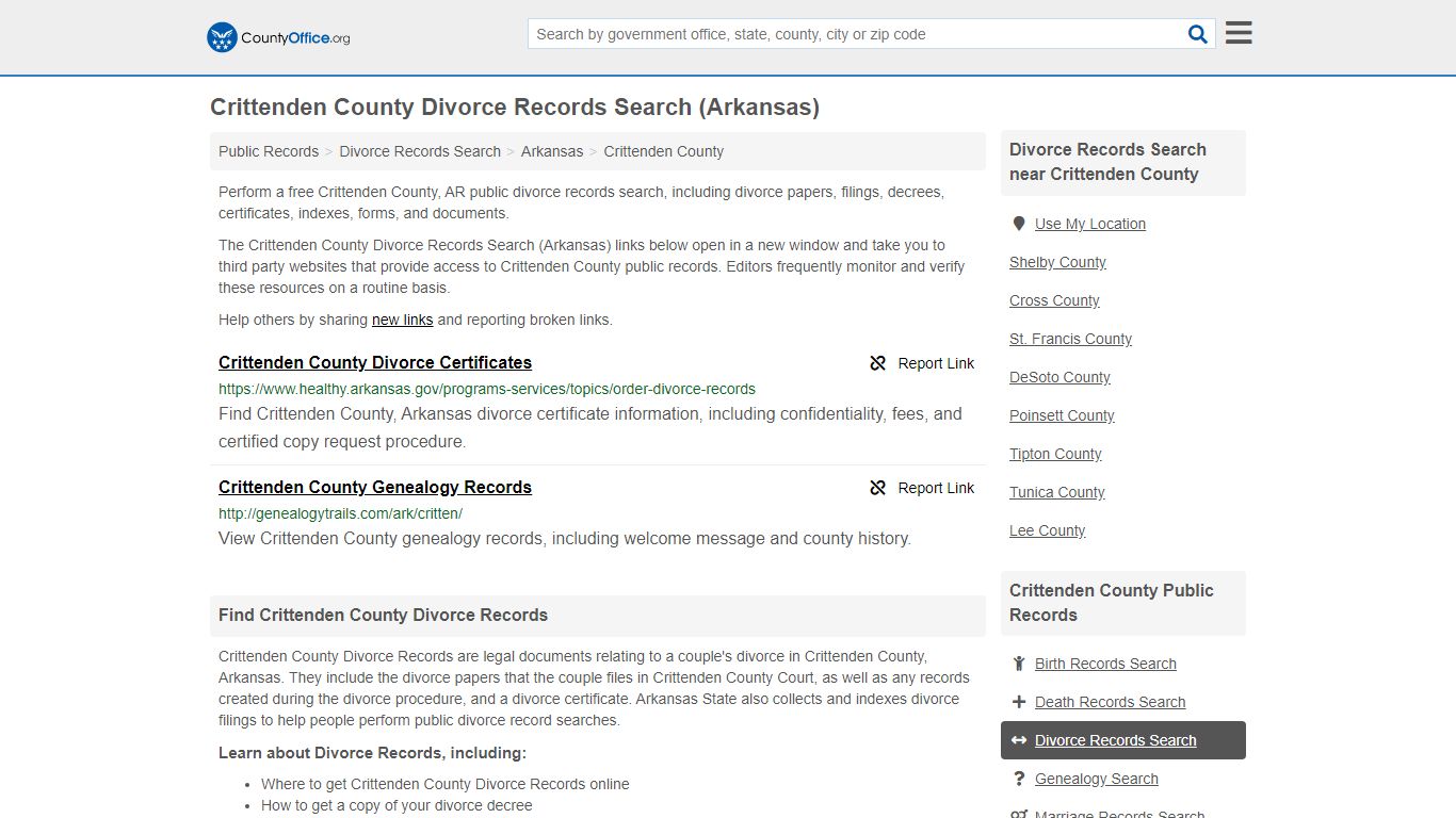 Divorce Records Search - Crittenden County, AR (Divorce ...